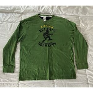 Old Navy Vintage Y2K Long Sleeve T-Shirt Green W/Belfast Brawlers Graphic Sz XL